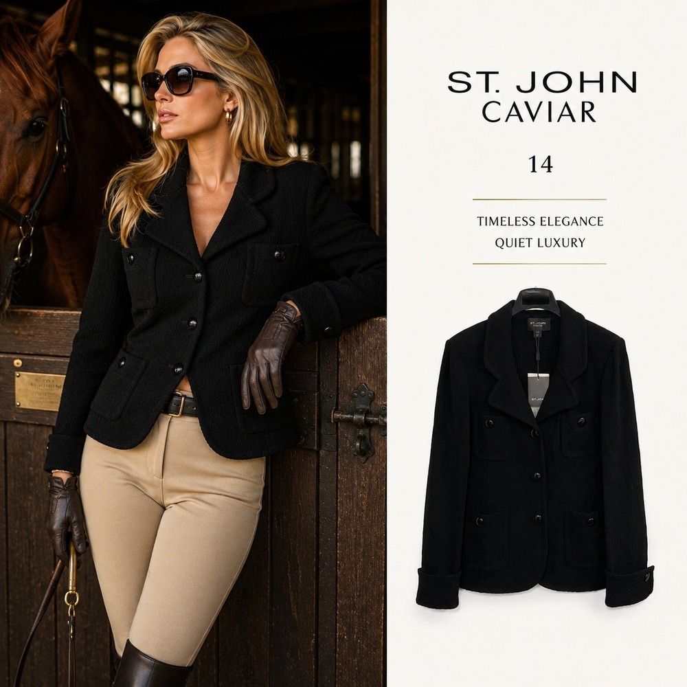 St. John Caviar Knit Blazer Womens 14 Black '09 Luxury Country Club $1195 NWT